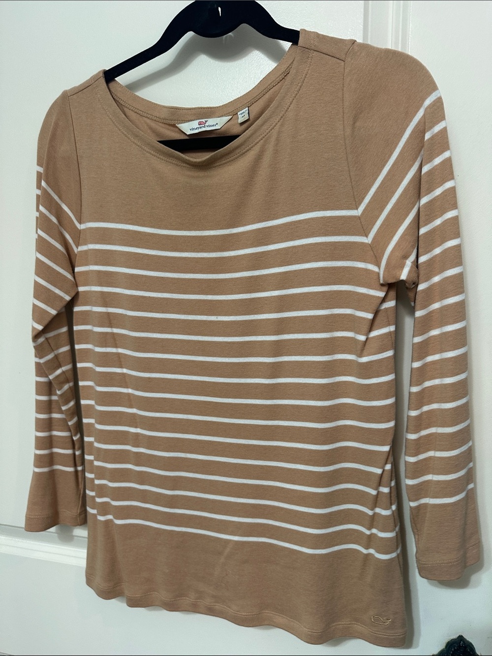 Vineyard Vines Tan and White Striped Crewneck Sweater